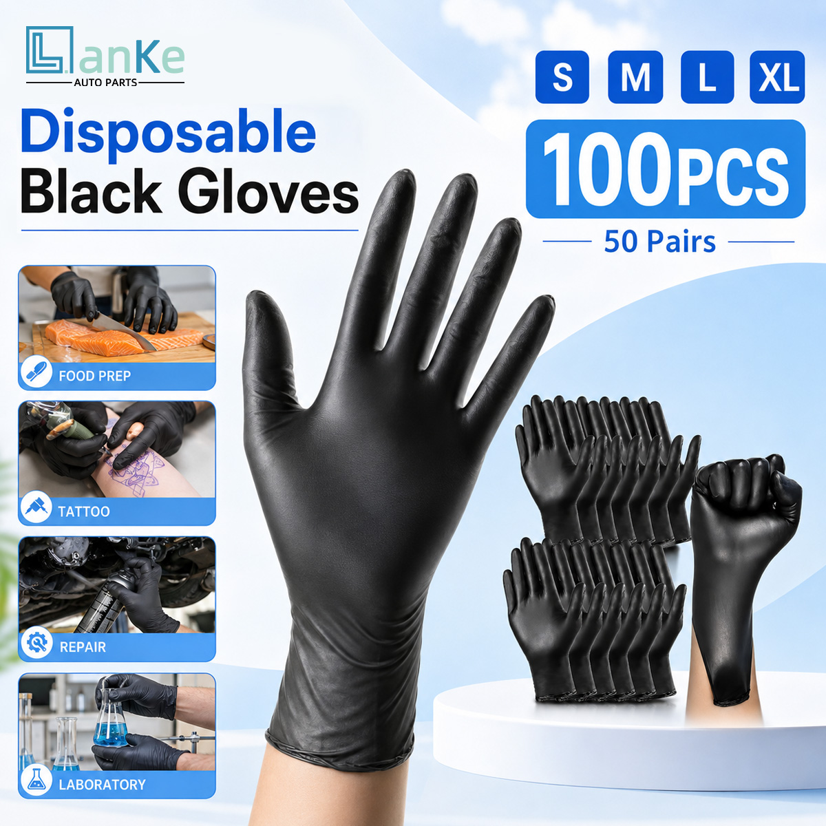 Rubber Glove Cleaning - Guantes de Nitrilo Desechables Negros Lanke,